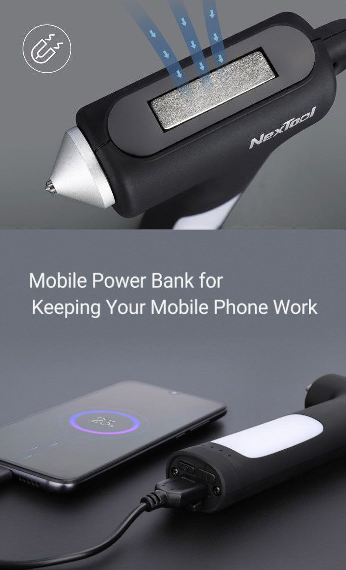 NexTool Multi Functional Rescue Hammer / Belt-Cutter / 150LM Light / USB-C 2600mAh Power Bank