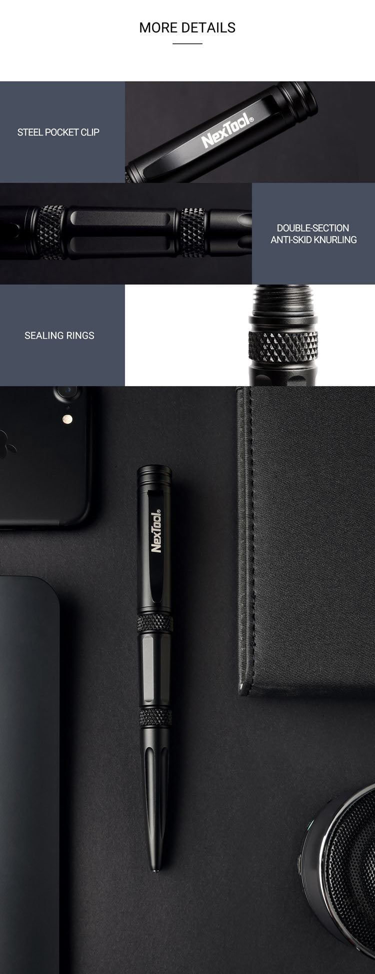 NexTool Guardian 6061-T6 Aluminium Tactical Pen with Tungsten Glass Breaker and Fisher Space Pen Cartridge