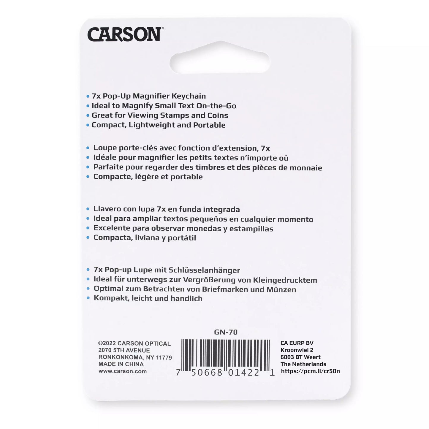 Carson Clip & View 7x Pop-Up Retractable Aspheric Keychain Magnifier GN-70