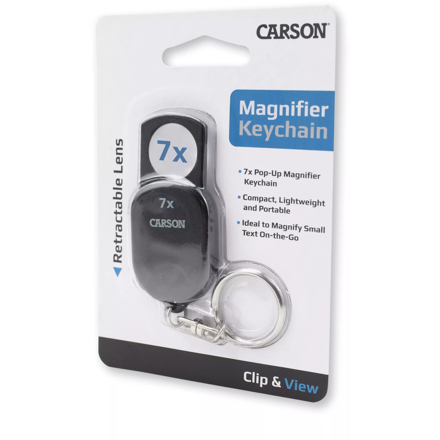 Carson Clip & View 7x Pop-Up Retractable Aspheric Keychain Magnifier GN-70