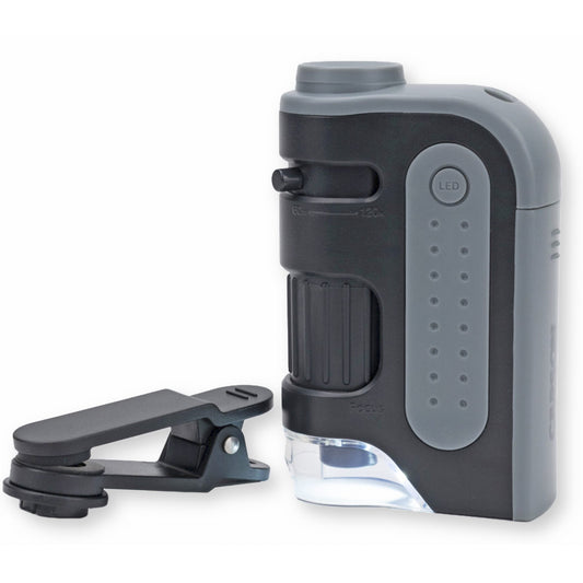Carson MicroBrite™ Pro 60x-120x LED Lighted Zoom Pocket Microscope with Smartphone Adapter Clip MM-350