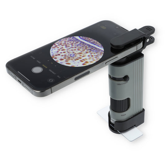 Carson MicroPic™ 120x-240x Dual LED High-Resolution Pocket Microscope with Slide Base and Smartphone Digiscoping Clip MP-400