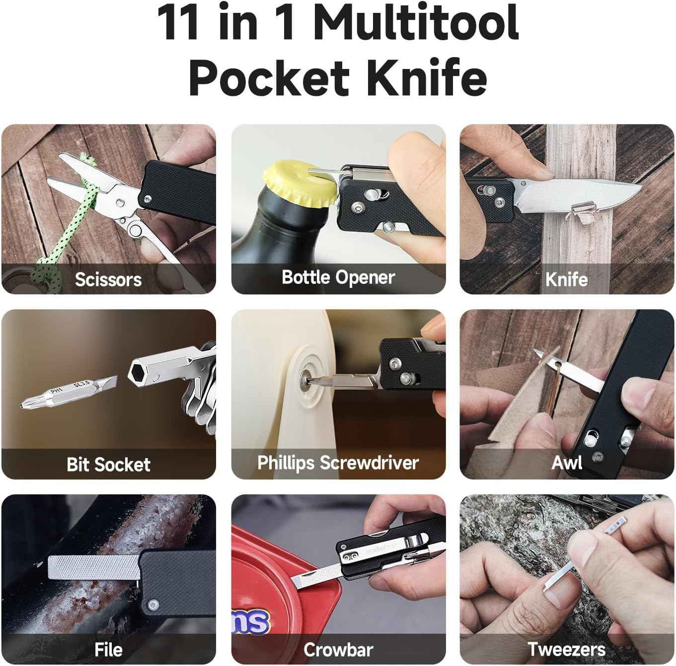 NexTool Knight K30 Sandvik 14C28N Axis-Lock Multi-Tool 11 Functions with S2 Bit Kit