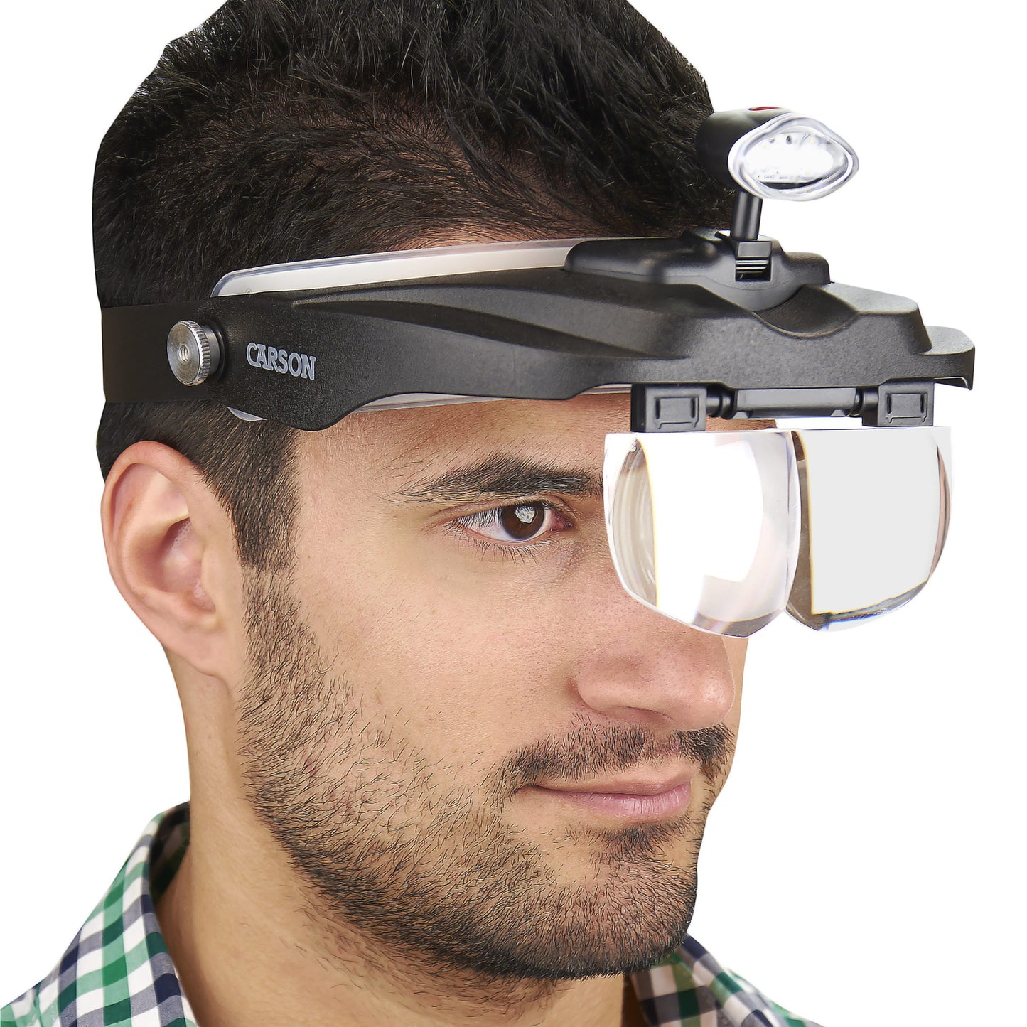 Carson PRO Series MagniVisor™ Deluxe Head-Worn LED Lighted Magnifier with 4 Lenses CP-60