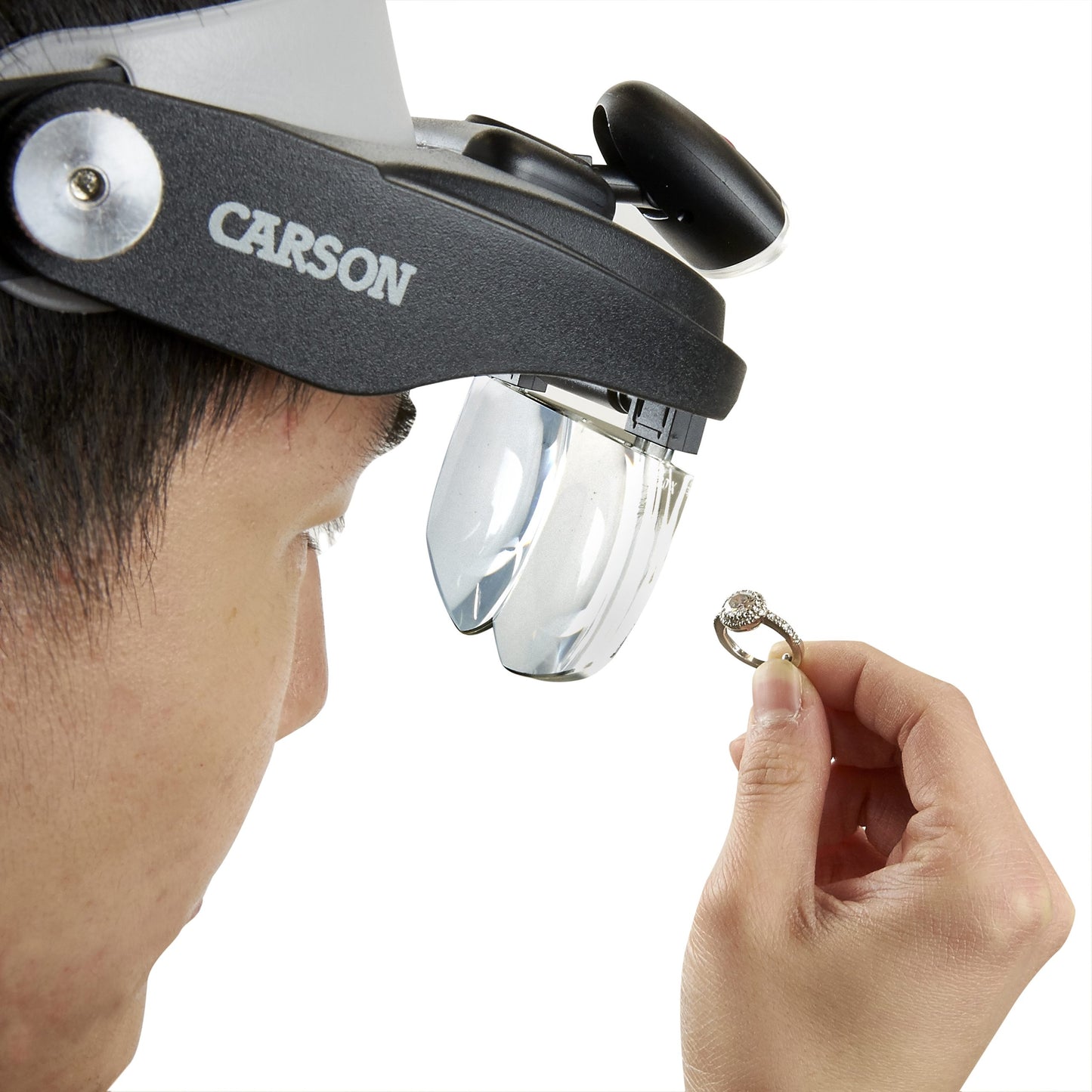 Carson PRO Series MagniVisor™ Deluxe Head-Worn LED Lighted Magnifier with 4 Lenses CP-60