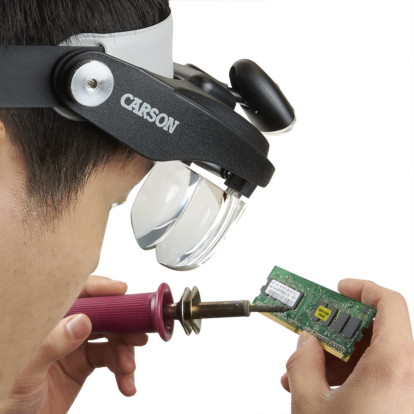 Carson PRO Series MagniVisor™ Deluxe Head-Worn LED Lighted Magnifier with 4 Lenses CP-60