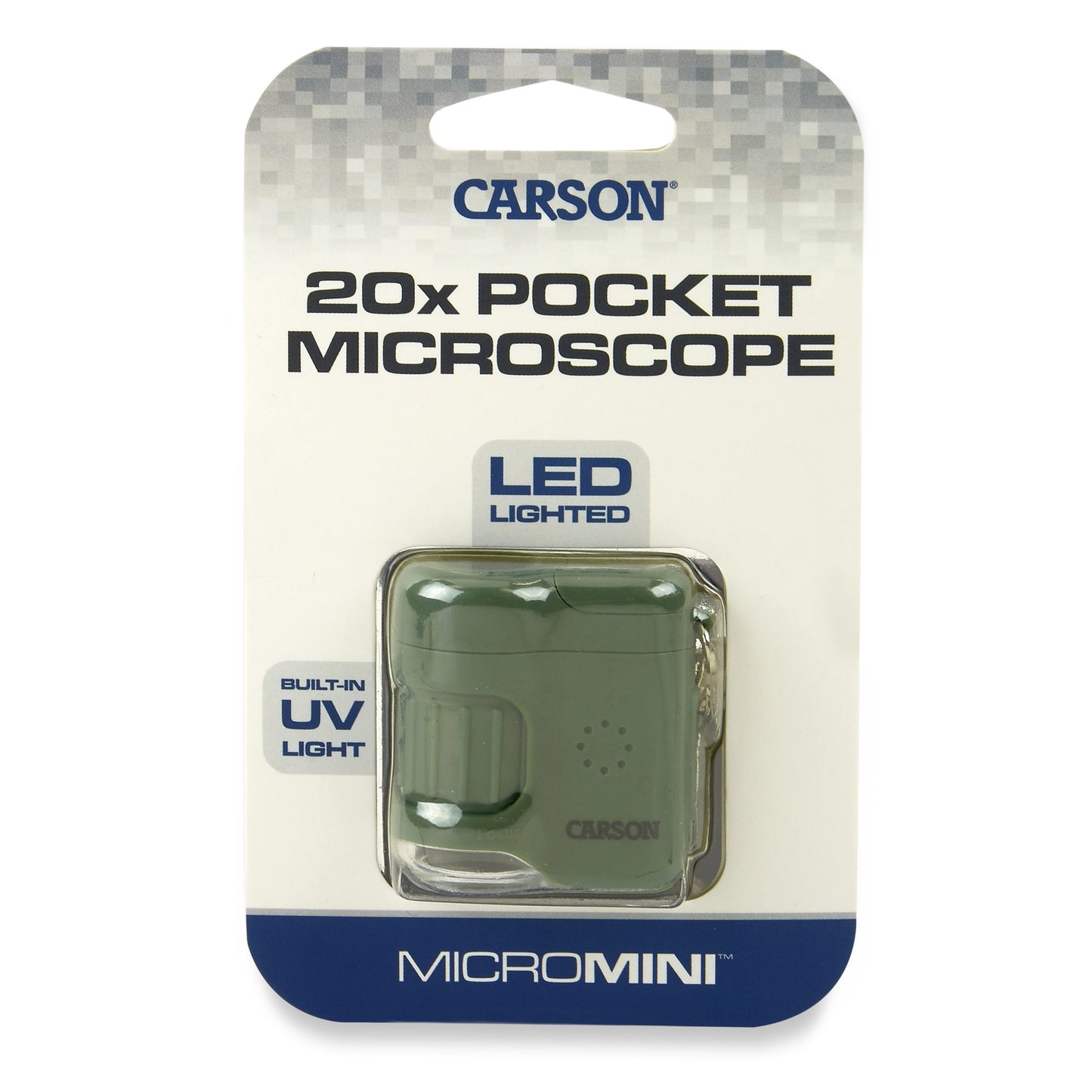 Carson MicroMini™ 20x LED Lighted Pocket Microscope, Built-In UV, LED Flashlight, Green MM-280G