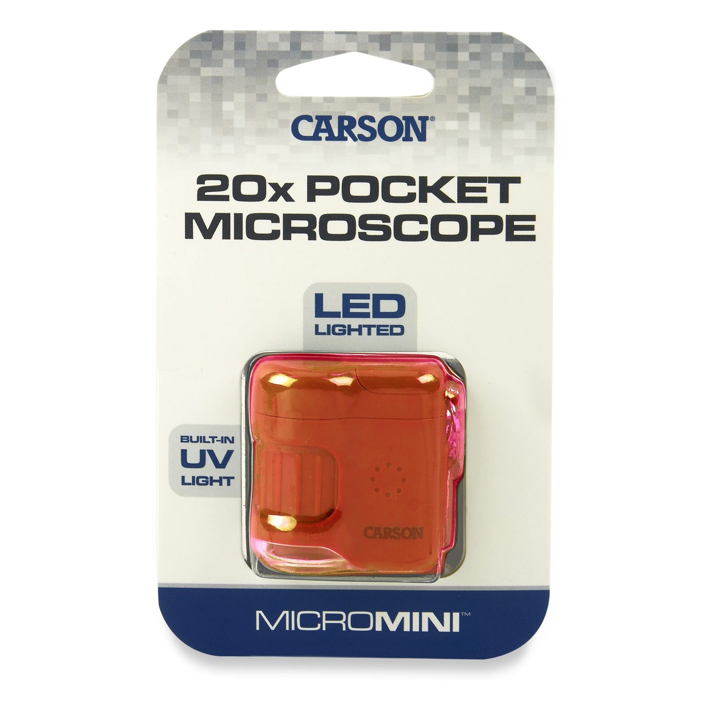Carson MicroMini™ 20x LED Lighted Pocket Microscope, Built-In UV, LED Flashlight, Orange MM-280O