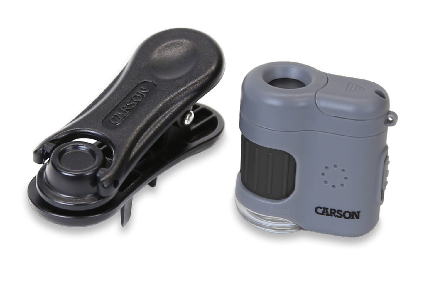 Carson MicroMini™ 20x LED Lighted Pocket Microscope with Built-in LED and UV Flashlight, Smartphone Digiscoping Adapter Clip MM-380