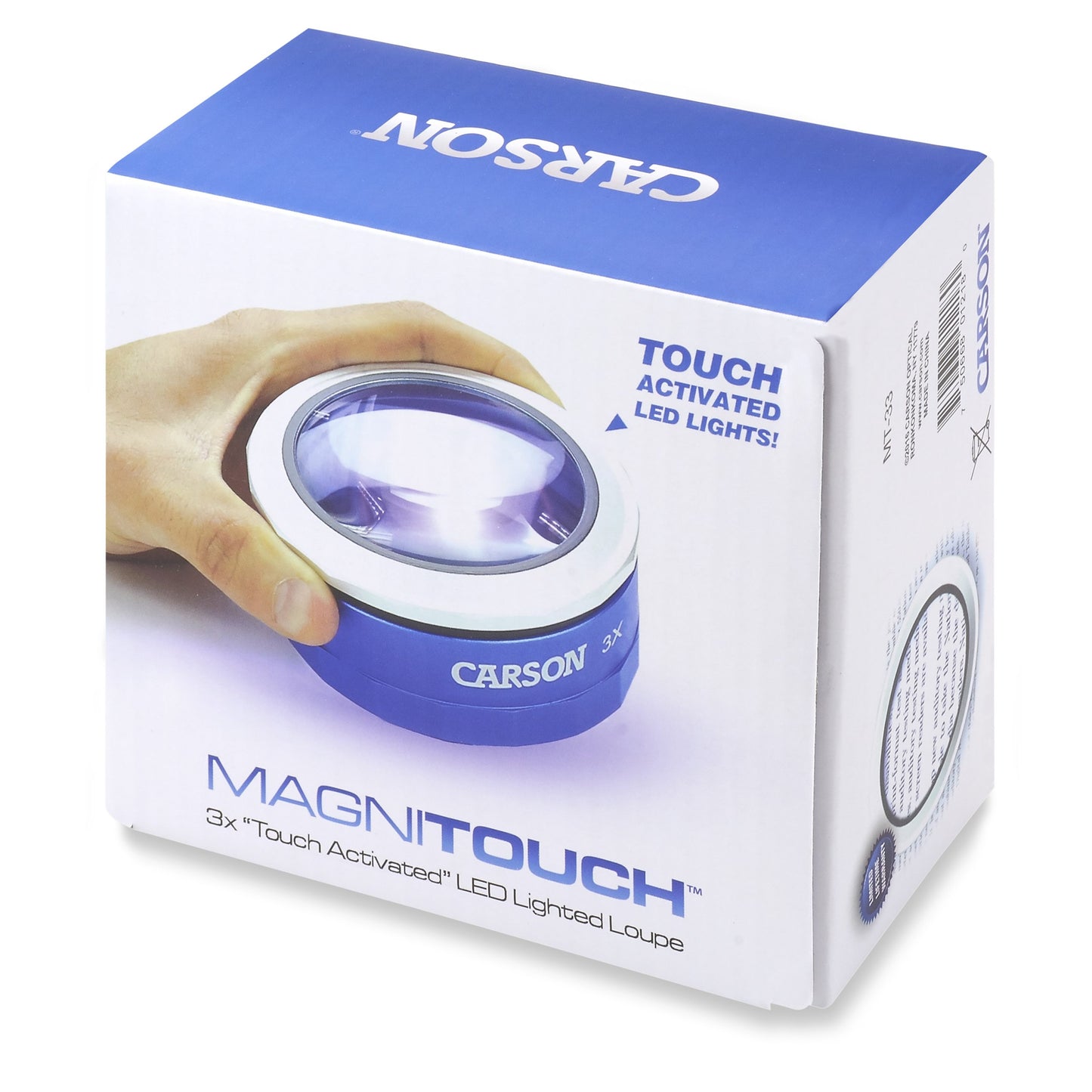 Carson MagniTouch™ 3x Power Touch Activated LED Lighted Stand Loupe Magnifier, Focusable Glass Lens MT-33