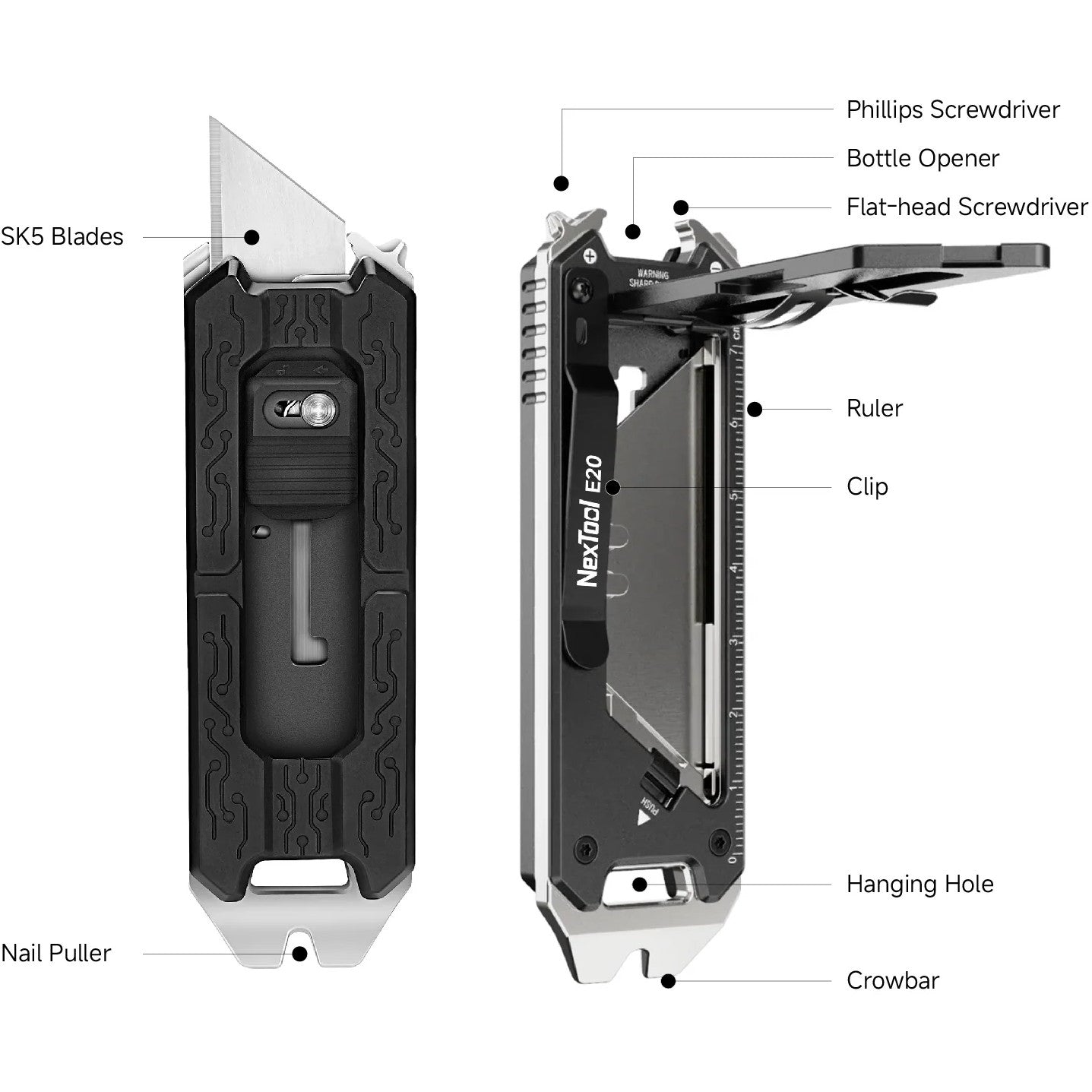 NexTool Explorer E20 Auto Reloading Blade Utility Knife Multitool with 9 Functions