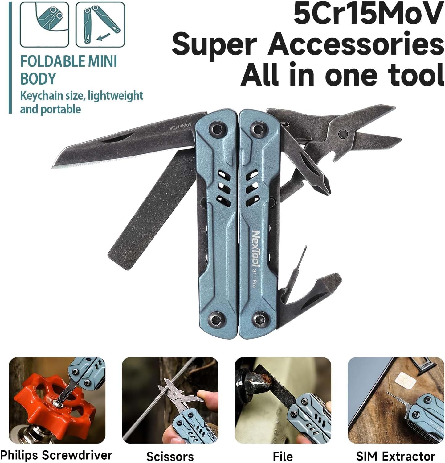 NexTool Mini Sailor S11 Pro Blue/Black Compact Multi-Tool with 12 Functions