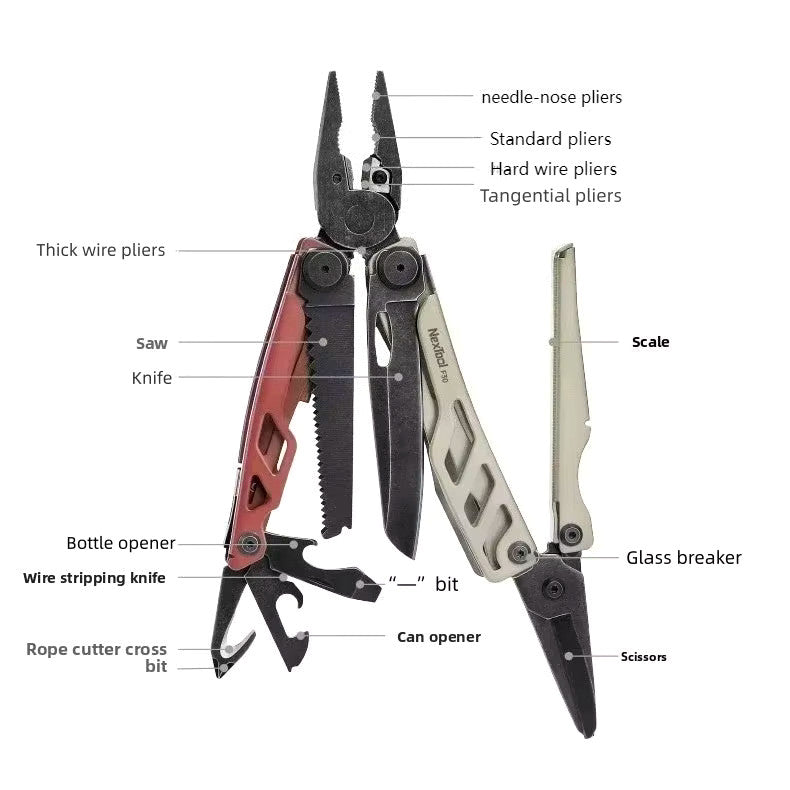NexTool F30 Flagship Pro Red / Brown Stonewashed Multi-Tool 16 Functions with Nylon Pouch