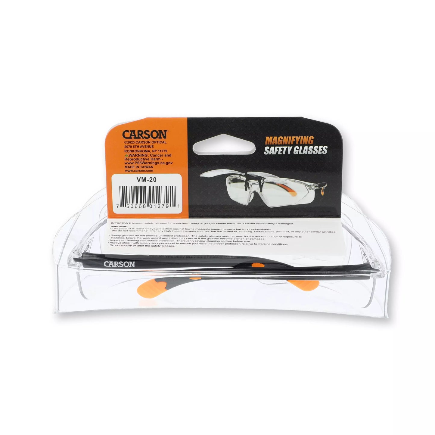 Carson Safety Glasses +2.5 Diopter 1.6x Magnifier Flip-Up Scratch-Resistant Lens VM-20
