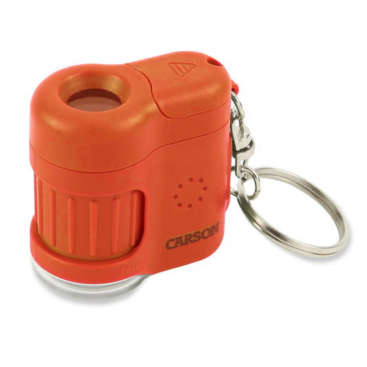 Carson MicroMini™ 20x LED Lighted Pocket Microscope, Built-In UV, LED Flashlight, Orange MM-280O