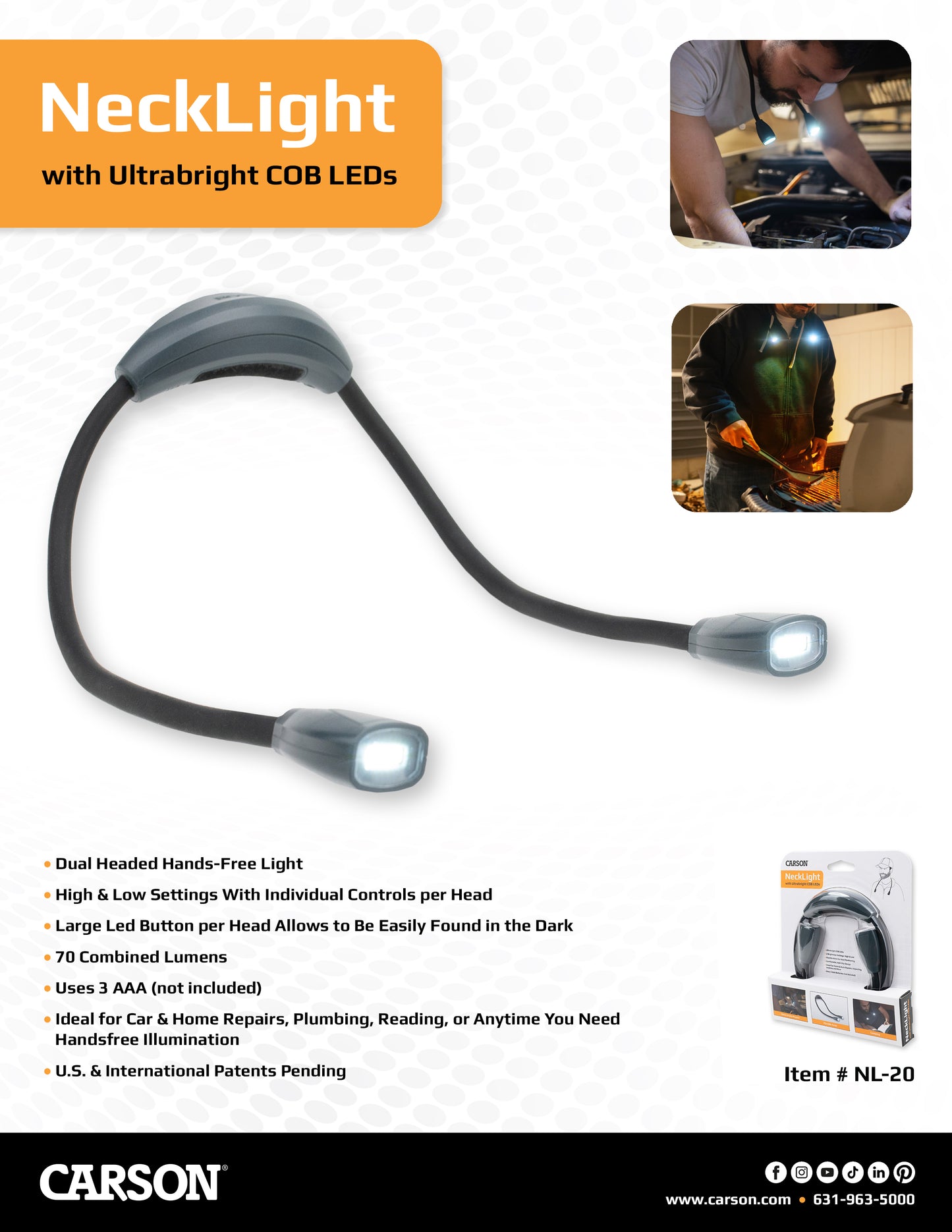 Carson NeckLight Hardware Hands-Free Adjustable COB LED Light NL-20